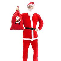 Men Xmas Christmas Long Sleeve Fancy Costume Clothing with Santa Hat Bag Beard Set