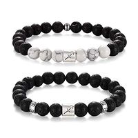 Softones 12 Constellations Lava Rock Aromatherapy Anxiety Essential Oil Diffuser Bracelet for Men Women，Friendship Couple Distance Beads Bracelet Set Gifts