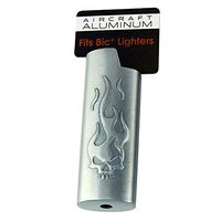 Embossed Lighter Case for BIC Lighters, Aircraft Aluminum, Lightweight & Durable - Flaming Skull