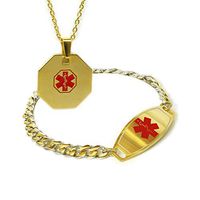 My Identity Doctor - Custom Engraved Medical ID Bracelet and Alert Necklace, Stainless Steel, Curb Links, 8.5 Inches