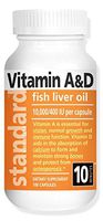 Standard Vitamins Vitamin A&D Fish Liver Oil, 10,000-400IU, 100 Capsules