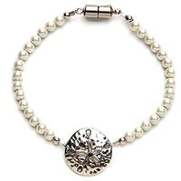Silver Sand Dollar White Magnetic Therapy Bracelet (Size Medium - 7.5")