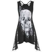 general3 Women Halloween Sleeveless Tank Tops Skull Print O-Neck Side Lace Hem Loose Casual Pullover Shirt Vest (Black, Large)