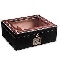 JUFU Cigar Box Cigar Box, Cigar Humidor Cedar Wood Cigar Box Transparent Sunroof Humidor Cigar Box Black Can Hold 35 @@ (Size : 29.5x24.7x11.2cm)