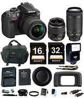 Nikon D3400 DSLR Camera w/ 18-55mm & 70-300mm Lenses and Promotional Holiday Bundle