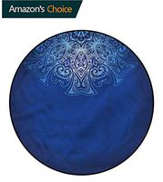Royal Blue Modern Simple Round Rug,Eastern History Pattern Non-Slip Living Room Soft Floor Mat Diameter-39