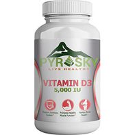 Vitamin D3 Pyrasky Nutrition 5,000 IU for Heart and Arterial Health, Healthy Blood Pressure, Bone Health and More, 60 Count