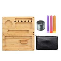 FIREDOG Rolling Tray Bundle Kit - 6 Items - Bamboo Magnetic Tray, 1.5 Inch Ginder, 3X Cigarette Paper Depot Tube,Black Tobacco Pouch