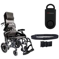 Karman VIP-515 Aluminum Lightweight Transport Wheelchair VIP515TP-18, 18"W X 16"D Seat, Flip Back Adjustable Armrests & Free 130 dB Black Personal Safety Alarm/Siren! + Black Seatbelt!