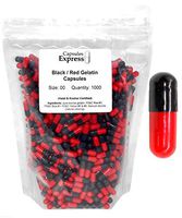 Capsules Express- Size 00 Black and Red Empty Gelatin Capsules 1000 Count - Kosher and Halal Certified - Gluten-Free Pure Bovine Gelatin Pill Capsule - DIY Powder Filling