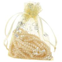 100pcs Organza Wedding Party Gift Bags Butterfly Drawstring Pouches Jewelry Gift Bags Christmas Party Gift Favor Bags (6"x9", Gold)