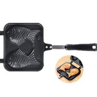 Fish-Shaped Pancake Double Pan with Anti-Scalding Bakelite Handle - Waffle Mold, Traditional Aluminum Barbecue Dessert Tray, Easy to Clean Without Sticking
