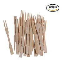 Mini Bamboo Fruit Picks Two-Prong Forks Party Buffet 100 Counts 3.5"