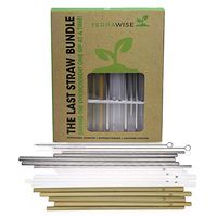 15 Eco-Friendly Reusable Drinking Straws Stainless Steel, Glass, Bamboo Straws including 2 Cleaning Brushes Value Pack | Assorted Lengths Perfect For Smoothies and Tumblers | Eco-Safe Reusable Straws