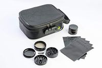 GravityWeed Leather Smell Proof Bags - Discreet Odor Proof Bag for Dried Herbs with Combination Lock - Dog Tested Smellproof Container Stash Bag with 63mm Herb Grinder, Glass Jar & 5 Pouch Baggies