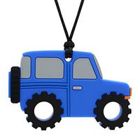 Sensory Chew Necklace for Boys and Girls - Oral Motor Aids Silicone Chewy Pendant Jewelry for Autism ADHD SPD Teething Biting with Special Needs Kids Adults - Jeep Car Chewies Toys (Blue)