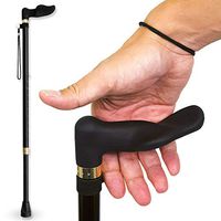 RMS Walking Cane with Palm Grip Orthopedic Handle for Right Hand - Adjustable Offset Cane to Fit Individual's Palm Naturally - Ideal for Anyone with Arthritis or Carpal Tunnel Syndrome - Black