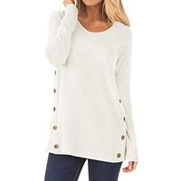 Women's Long Sleeve T-Shirt Round Neck Button Sweatshirt Loose Pullover Fall Soft Fashion Tops Tunic (XX-Large, White)