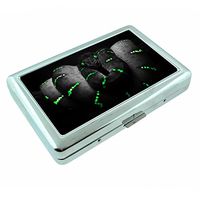 Neon Green Snake Em1 Hip Silver Cigarette Case Id Holder Metal Wallet 4" X 2.75" RFID Protection