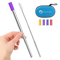 Stainless Steel Straws, WECLUB Portable Reusable Telescopic Collapsible Straw with Case, 4 Silicon Tips, Collapsible Metal Cleaning Brush, Keychain Clips Included. (1 Pack)
