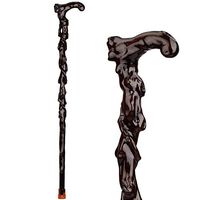 Weccan Wood Cane with Supportive Curved Handle Gift Exquisite Carving Walking Canes as Gifts Walking Sticks for Men and Women Hand Crutch Crutches Fashionable Sturdy Stable Black