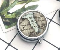 Florida Vintage Map Keychain - Floridian - Tampa Bay - Miami - Ft. Lauderdale - Orlando - St. Augus pill box/pill case-Round pill box/case- Three-compartment pill box/pill case Everyday Gift Key Chain