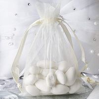 Tableclothsfactory 10PCS Ivory Organza Gift Bag Drawstring Pouch Wedding Favors Bridal Shower Treat Jewelry Bags - 4"x6"