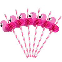25 PCS Pink Flamingo Paper Straws Decoration Cocktail Drinking Straws 3D Striped Degradable Straw for Summer Wedding Birthday Luau Party Table Decor (Flamingo Design, 25 Count)
