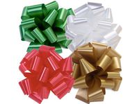 Pack Of 48, Solid Christmas Assortment Poly Pom Gift Bows 5" x 16 Loops Made In Usa