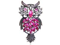 Vintage Clear Crystal Rhinestone Hooting Tree Owl Style Silver Plated Brooch Pin Daily Popular Fashion Beauty Girls Woman Jewerly Design Women | Color - Pink-3