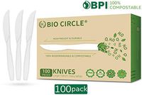BIO CIRCLE 100% Compostable Knives,Biodegradable Disposable 100 Set, Heavyweight and Durable, Eco-Friendly and Heat Resistant Utensils for Parties, Catering, Office & Picnics (100 Count, 7 in, Ivory)