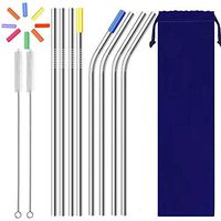 Reusable Metal Straws with Silicone Tips, Ultra Long 10inch Straight& Bent Stainless Steel Straws with Carrying Bag and Cleaning Brushes for Tumblers Rumblers