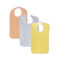 3 Pack Terry Adult Bib with Velcro Closure (White, Yellow, Peach)