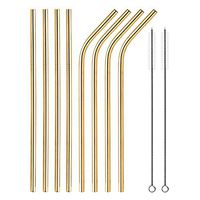 rgqwepbtt 10Pcs Stainless Steel Straws Set Party Reusable Eco-Friendly Easy Cleaning Healthy Durable Straight Bent Drinking Smoothie Juice Milk Hot Cold Beverages with Brush - Golden