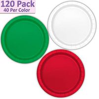 120 Paper Dessert Plates (7") - White, Emerald Green, Red - 40 Per Color, 3 Colors - Great Assortment for Birthday Parties, Weddings, Holidays, Baby Shower, Celebrations, and more