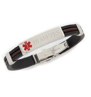 Diabetes-Rubber Stainless Medical Alert ID Bracelet - 7.5"