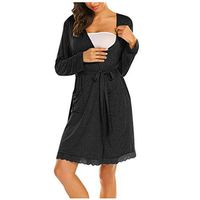 Haxikocty Women Pregnant Nusring Sleepdress Maternity Breastfeeding Solid Frenulum Nightdown Dress Black