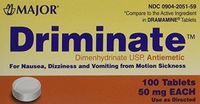 Driminate Generic for Dramamine Motion Sickness 50 mg Anti Nausea 100 ea PACK of 3