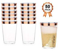 Rose Gold Plastic Cups | 12 Oz. 50 Pack Clear Plastic Cups Durable Perfect Size | Rose Gold Rimmed Stylish Party Plastic Cups | Elegant Plastic Champagne Glasses | Fancy Rose Gold Party Decorations