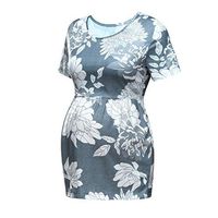 Women Pregnancy Summer Tops Casual Floral Print Short Sleeve Maternity Shirt Blouse (XL, White)
