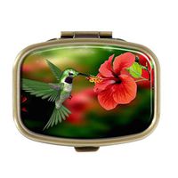 Cecillia Hummingbirds and Flowers Pill Box Decorative Boxes Bronze Rectangular Pill Case Medicine Tablet Holder Wallet Organizer Case for Pocket or Purse