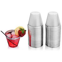 Silver Rimmed Plastic Cups - 9 ounce - 64 Count - Hard Plastic - Disposable or Reusable - Old Fashioned Plastic Tumblers - Wine Cups - Cocktail Glasses - Drinking Cups - Gold Trim Wedding Tumblers