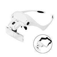 ALLOMN Hands Free Head Mount Magnifier Glass with 2 LED Loupe Light Bracket and Headband for Reading, Sewing, Jewelry, Watch/Circuit Repair, 5 Replaceable Lens: 1.0X, 1.5X, 2.0X, 2.5X, 3.5X