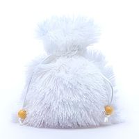 White Furry Drawstring Bags | Quantity: 10 | Width: 5"