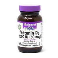 Bluebonnet Nutrition Vitamin D3 2000 IU Vegetable Capsule, Aid in Muscle and Skeletal Growth, Cholecalciferol from Lanolin, D3, Non GMO, Gluten Free, Soy Free, Milk Free, Kosher, 90 Vegetable Capsule