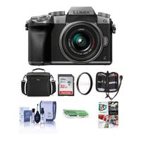 Panasonic Lumix DMC-G7 Mirrorless Micro 4/3s Camera with 14-42mm Lens, SILVER - Bundle with Camera Case, 32GB SDHC Card, Cleaning Kit, Memory Wallet, Card Reader, 46mm UV Filter, Software Package