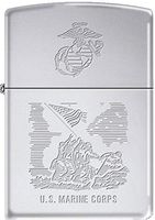 U.S. Marine Corps USMC Globe & Anchor Raising the US Flag Logo Chrome Shiny Silver Lighter (Empty)