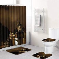 Naiflowers 4 Piece Bath Shower Curtain Sets, Bathroom Shower Curtain & Toilet Mat & Lid Cover & Non Slip Rugs Notre Dame de Paris Printing, Washable Bath Curtain Carpet for Tub Living Room (G)