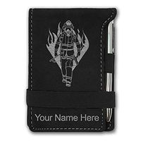 Mini Notepad, Fireman, Personalized Engraving Included (Black with Silver)