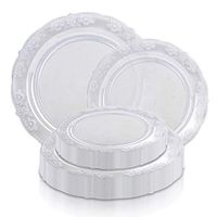 Elegant Disposable Plastic Heavy Duty Party Plates 240 Count - 120 Pcs Round Clear Nice Dinner Plates + 120 Pcs Fancy Dessert Salad Plates Combo Set For Wedding, Thanksgiving, Birthday & All Occasions